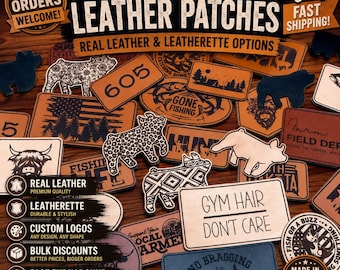 Leather Patches | Custom Logo Leather Patch | Iron On Patch | Custom Hat Patches | Company Logo Gifts | Genuine Leather | Trucker Hats