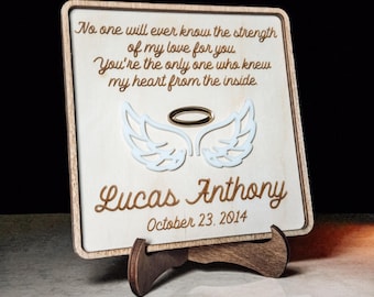 Personalized Baby Memorial Plaque: Birch Wood Angel Wings Keepsake