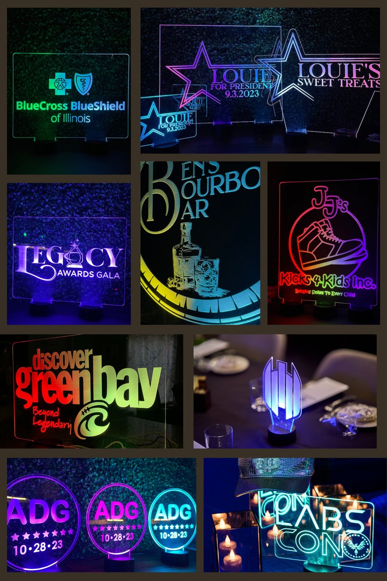 Acrylic LED Sign, LED Centerpiece, Bar Mitzvah Centerpiece, Sweet 16 Centerpiece, Corporate Centerpieces, Event Centerpiece, Party Decor image 7