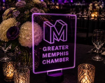 LED Centerpiece | Sweet 16 | Bar Mitzvah | Acrylic LED | Centerpiece | Event Decor | Corporate Event, Business Logo | Light Up Sign | Custom