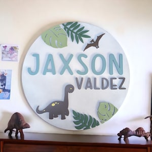 Dinosaur Name Sign, Nursery Sign, Baby Shower Gift, Baby Name Sign, Dino Theme, Crib Sign, Round Name Sign, Boys Name Sign, Dinosaur Nursery