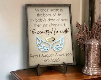 Too Beautiful For Earth, Miscarriage Gift, Infant Loss, Child Loss Gift, Loss of Baby, Baby in Heaven, Stillborn Gift, Sympathy Gift, Angel