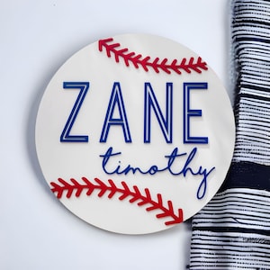 Baseball Nursery, Baseball Sign, Sports Theme Nursery, Boys Name Sign, Nursery 3D Sign, Round Name Sign, Baseball Decor, Baseball Baby Sign