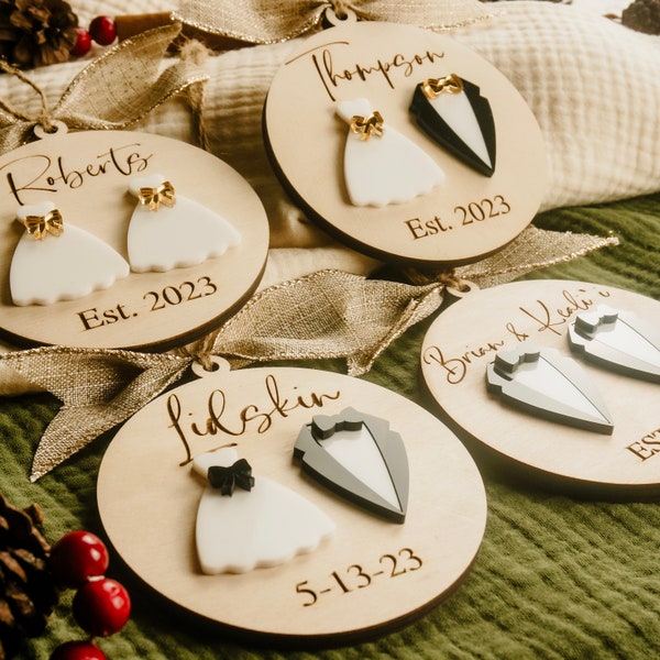 Wedding Ornament, First Christmas Married, Just Married Ornament, Mr and Mrs Ornament,  Bride and Groom Ornament, Personalized Wedding Gift