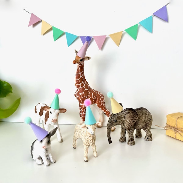 Mini Partyhüte für Spielfiguren z.B. der Marke Schleich® 5er Set Pastell Farben