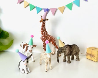 Mini chapeaux de fête pour figurines, par exemple de la marque Schleich®, lot de 5 couleurs pastel