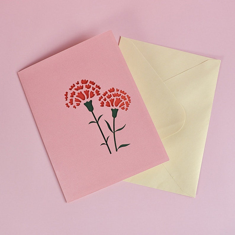 Red Carnation Flowers Pop up Card Birthday Card 3D Card Etsy