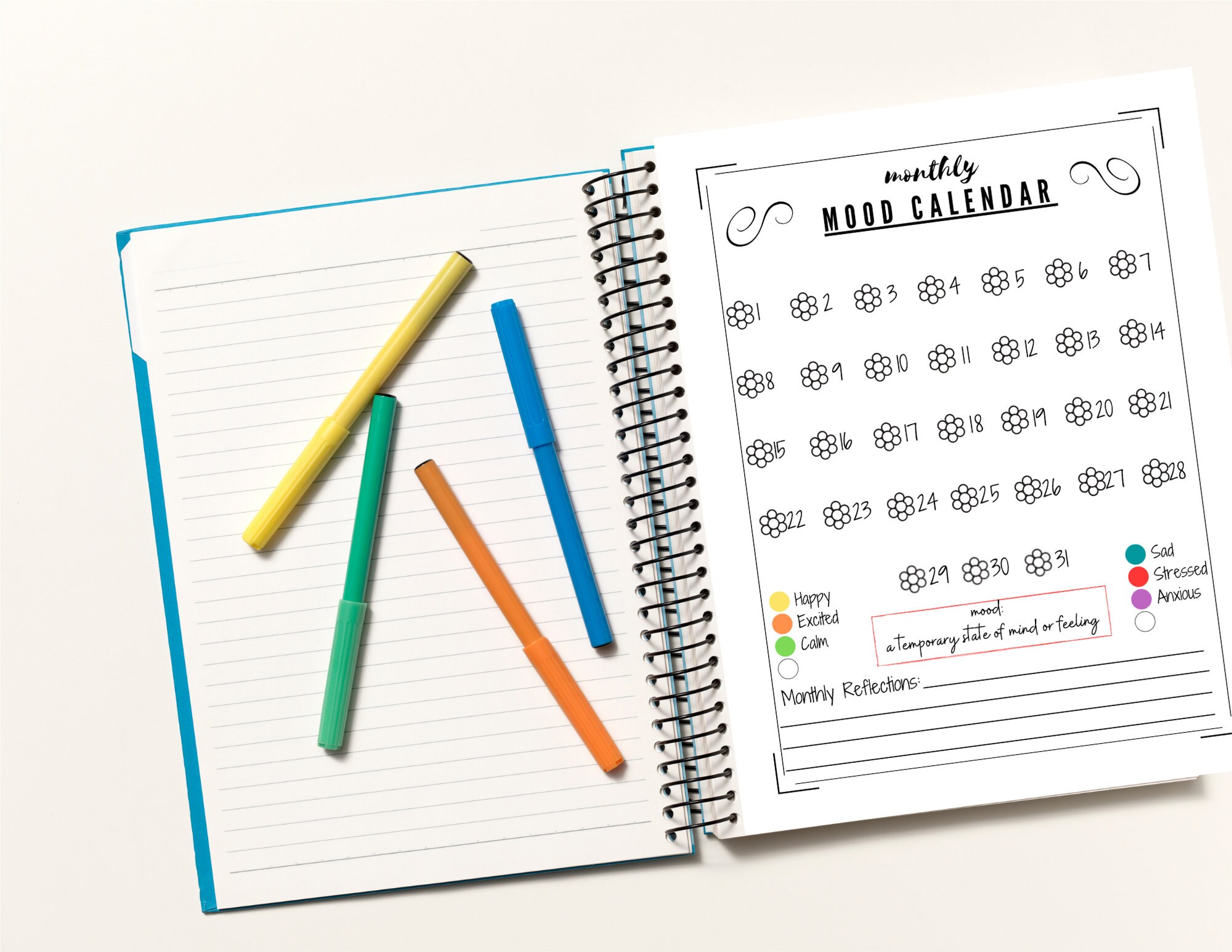 Buy Cute Monthly Mood Tracker, Mood Journal Printable Online