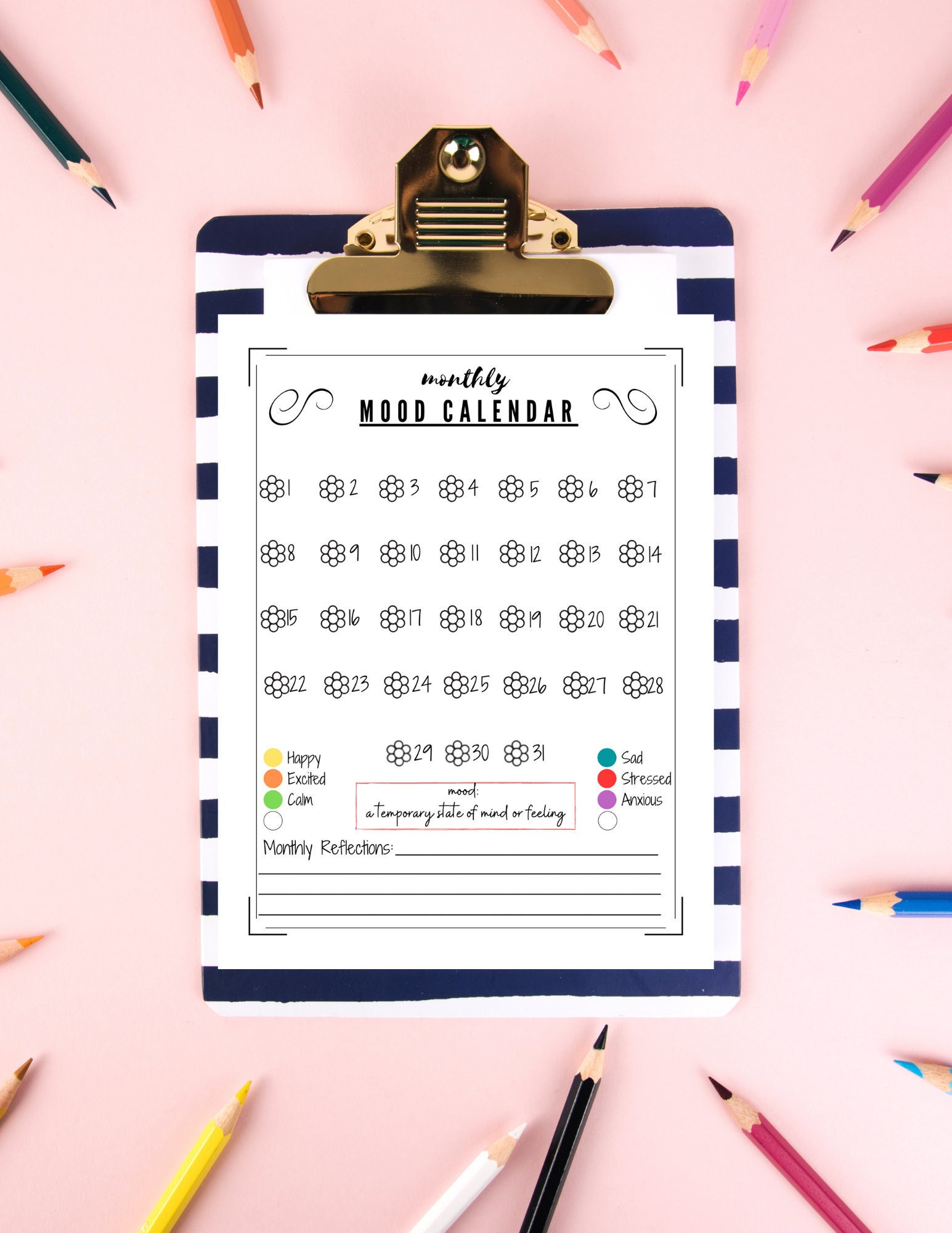 パゲ Buy Cute Monthly Mood Tracker, Mood Journal Printable Online