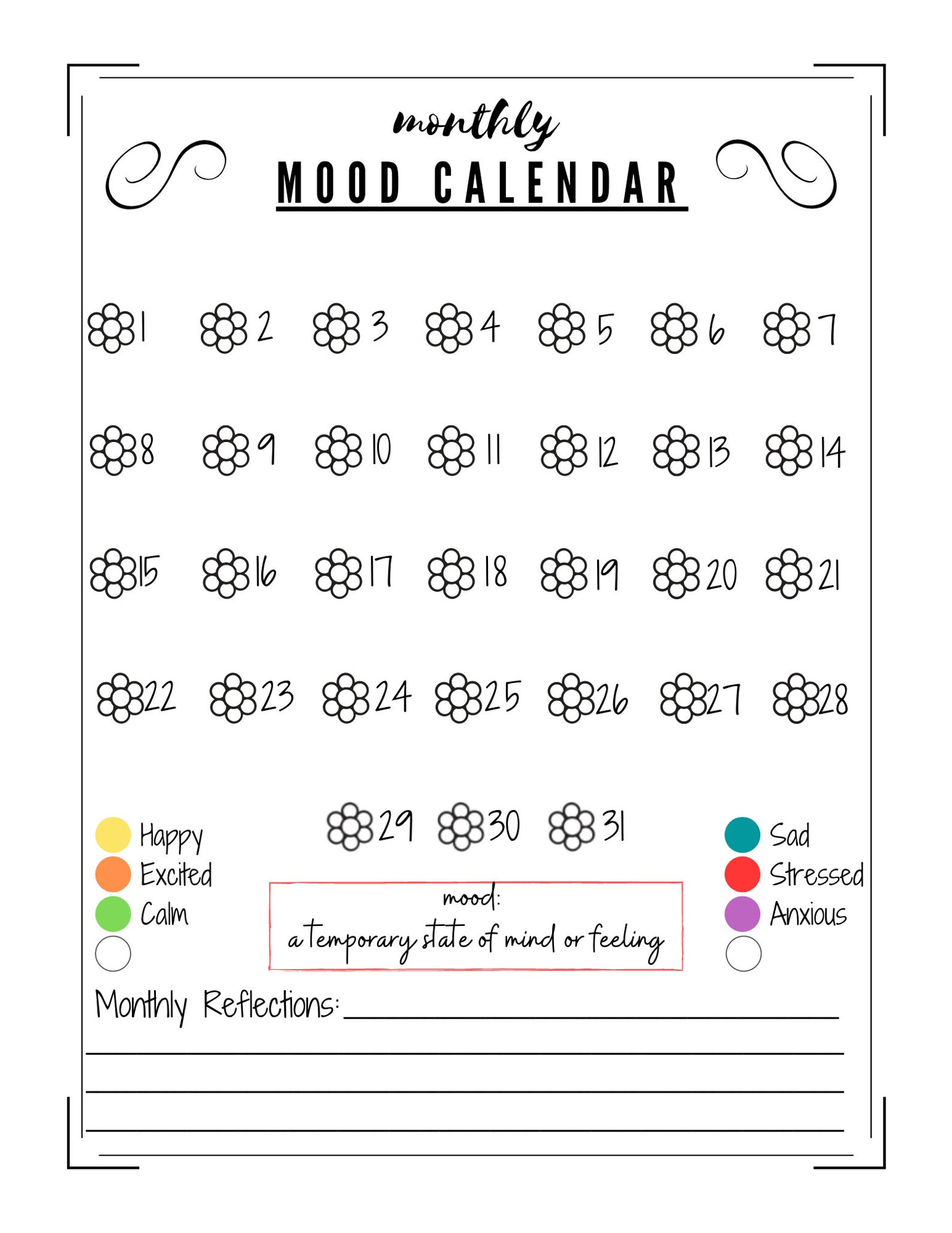Cute Mood Tracker Printable Cute Mood Tracker Printable