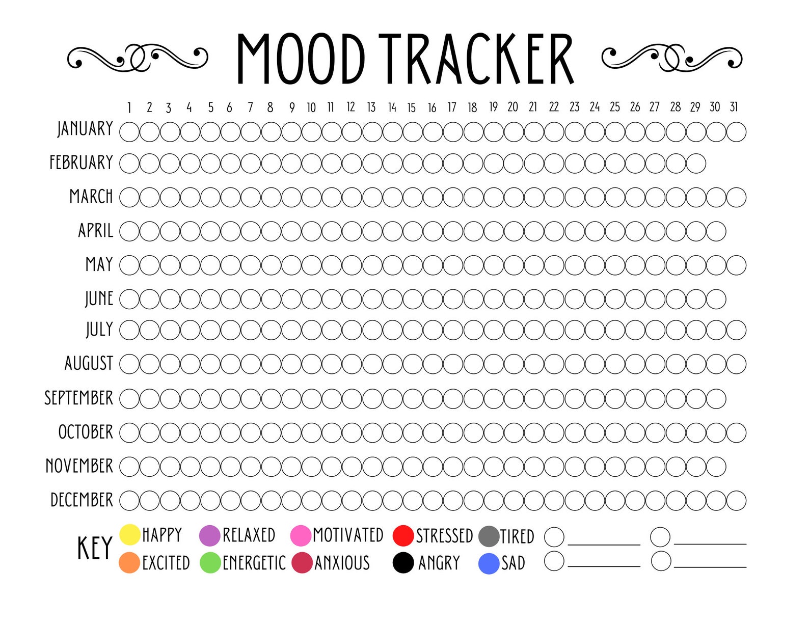 Mood Tracker Printable Yearly Bullet Journal Tracker Etsy Australia