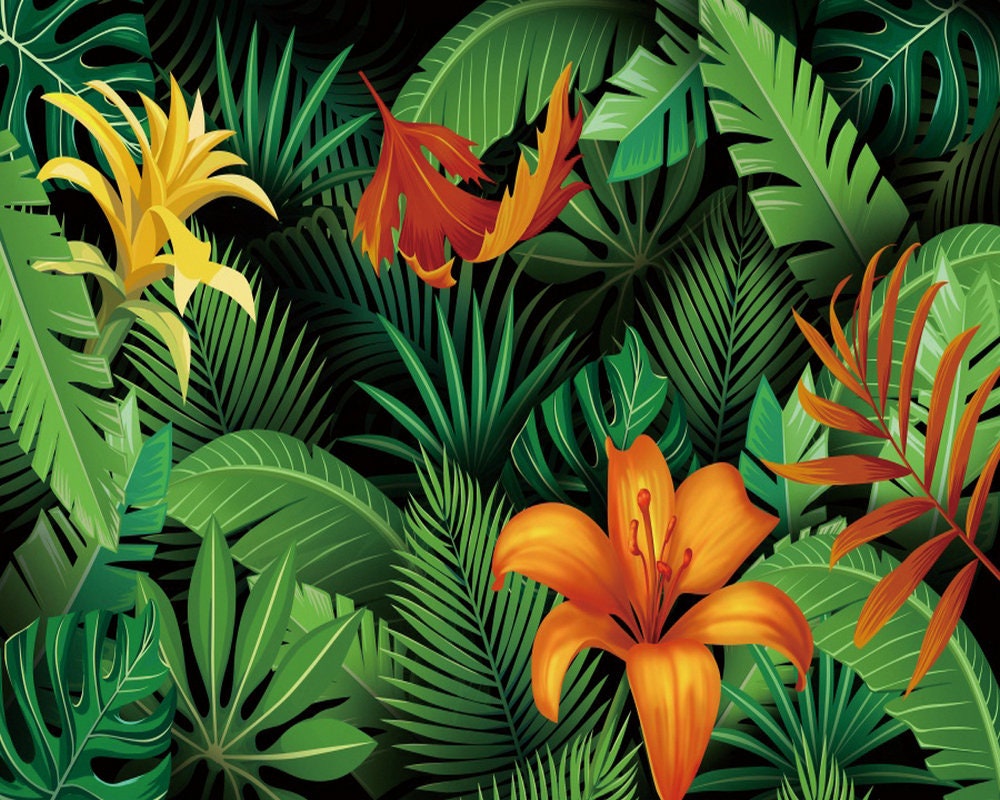 Tropical Spring Green Leaves Wall Photography Backdrop Palm Etsy