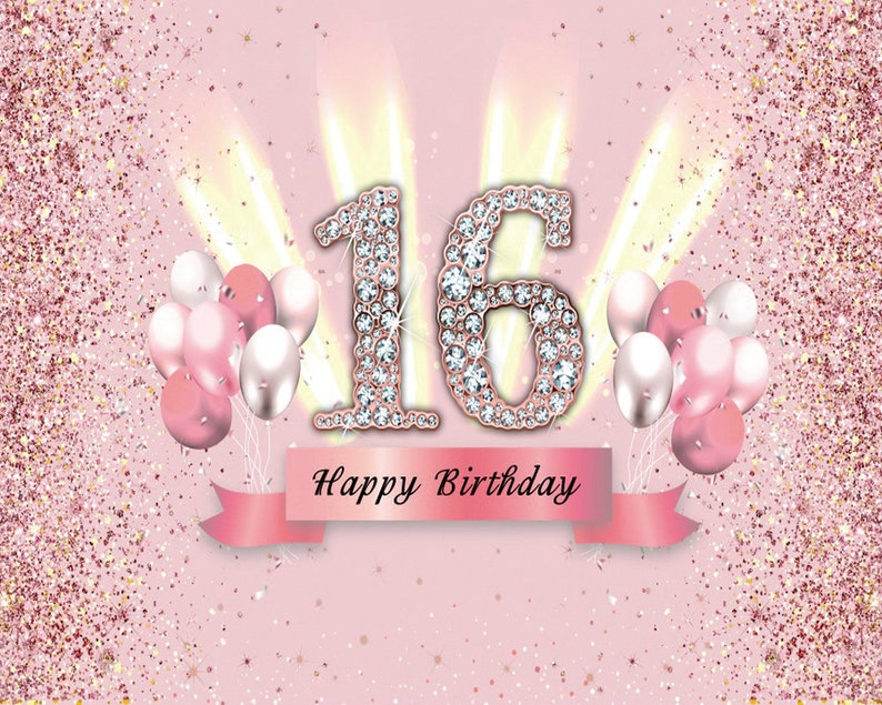 Happy Birthday Backdrop Sweet 16 Backdrops Cake Table Banner Party Decor Shining Background Vinyl Backgrounds Photo Booth Shoot Studio Props