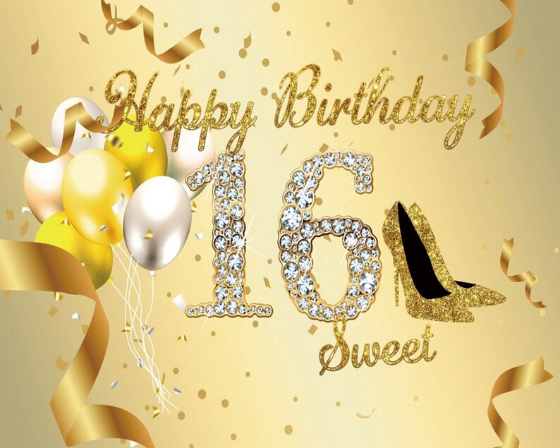Happy Birthday Backdrop Sweet 16 Backdrops Cake Table Banner Party Decor Shining Background Vinyl Backgrounds Photo Booth Shoot Studio Props