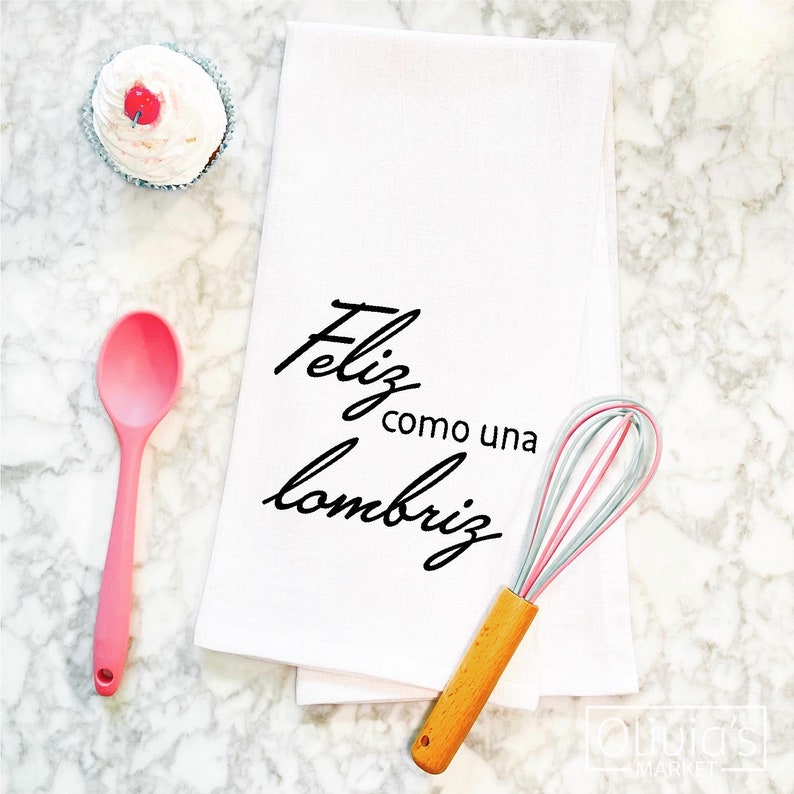 Tea Towel Kitchen Towel Feliz Como Una Lombriz Hand Towel Home Living Tea Towels Privius Com