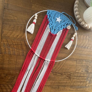 Puerto Rico Flag / Gold wire Edition / Luxe Macrame Wall Hanging / Puerto Rican Flag / Handmade / Puerto Rico Macrame Flag