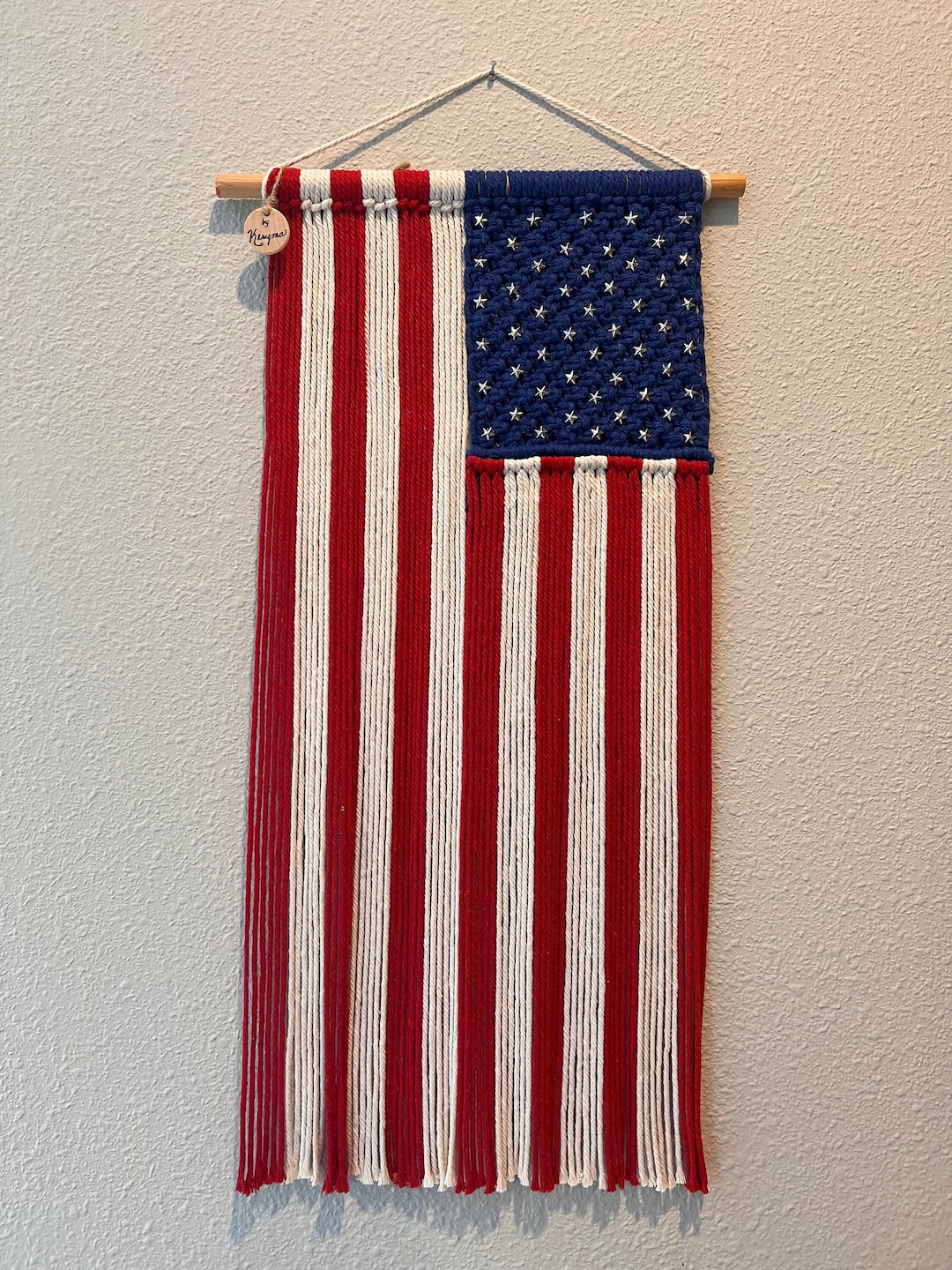 Macrame USA Flag Wall Décor Front Door Hanger American Flag Macramé