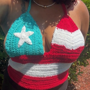 Crochet Puerto Rico Flag Halter Top: Boricua Pride Concert Outfit