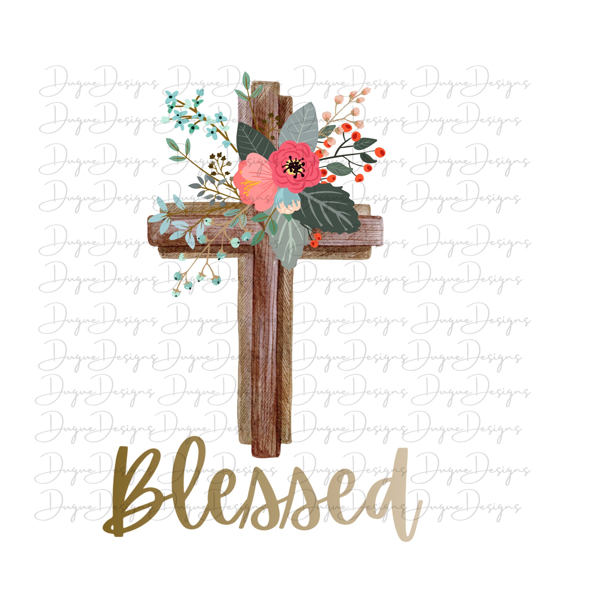 Cross With Flowers and Word Blessed Instant Download Etsy