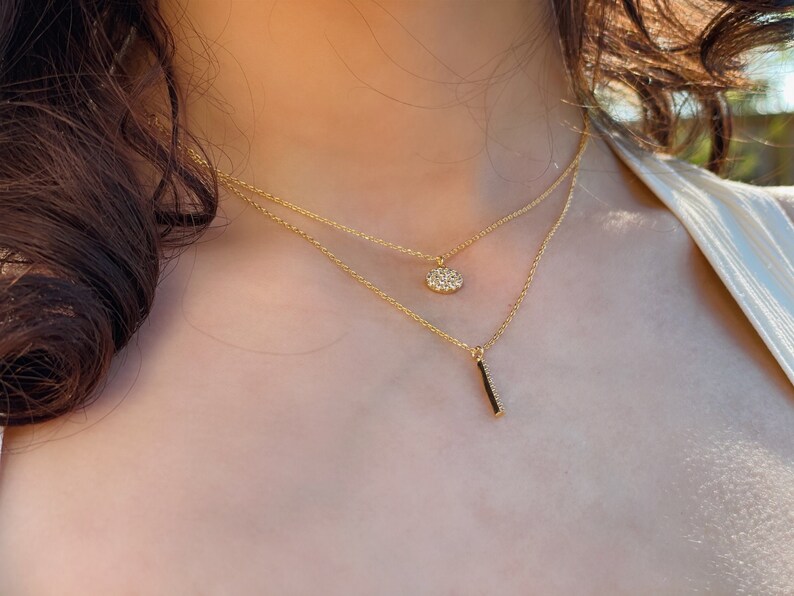 18 Karat Gold Dipped Double Chain Small Pendant Necklace