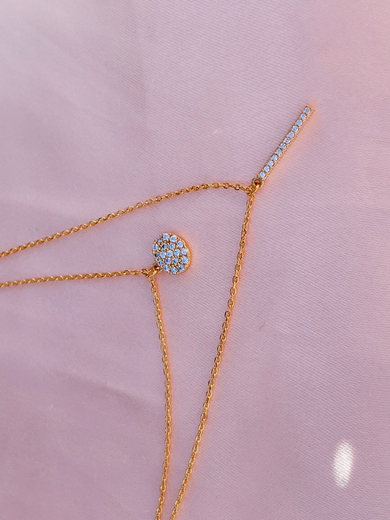 18 Karat Gold Dipped Double Chain Small Pendant Necklace