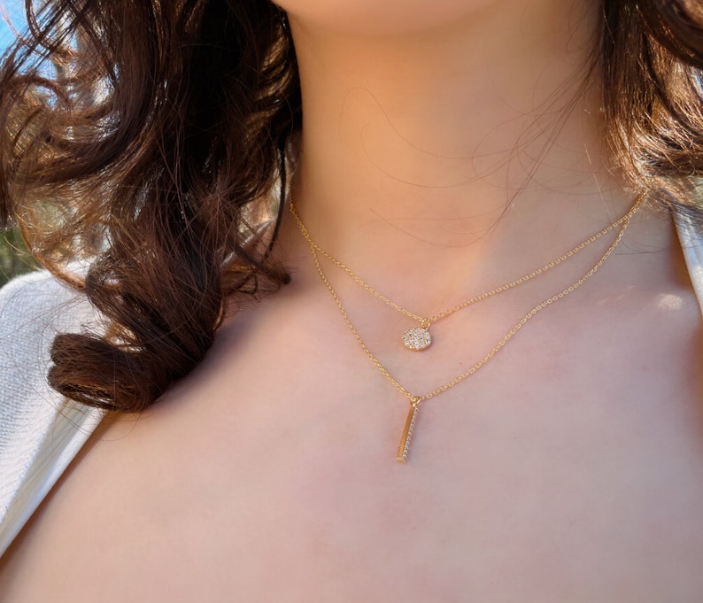 18 Karat Gold Dipped Double Chain Small Pendant Necklace