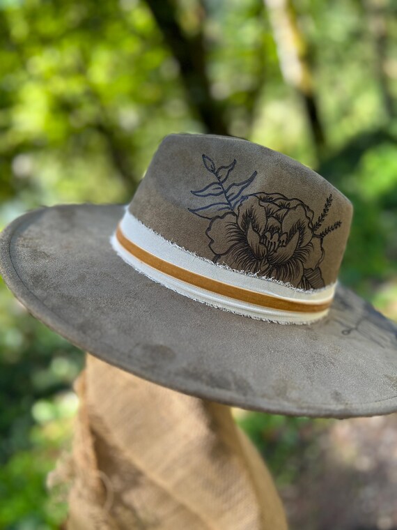 Bohemian Custom Burned Rancher Hat Custom Burned Rancher Blue Cowgirl Hat **western **designer  main image 4