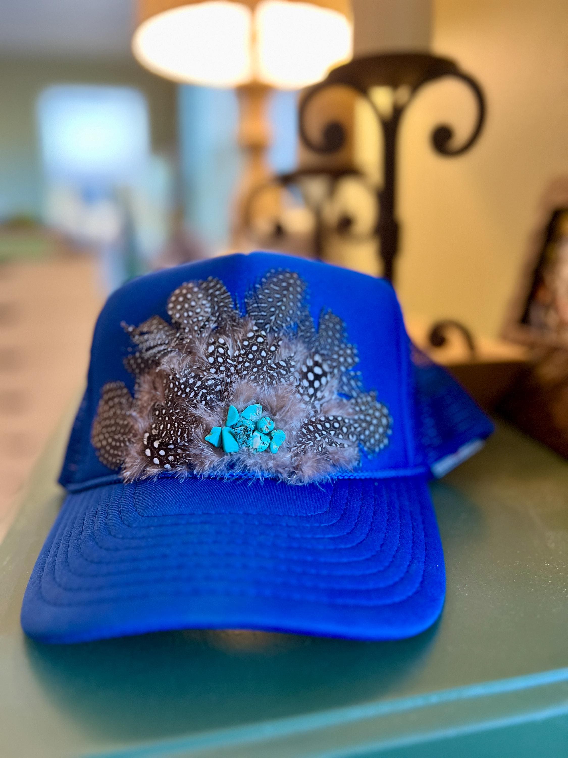 Vintage hat w/ royal blue/turquoise feathers & netting 1960s Turquoise and Green Feather and Netting Hat - Etsy main image 4