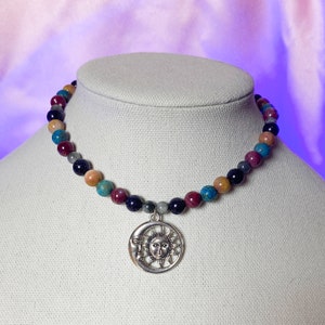 Solar System Crystal Beaded Choker with Sun and Moon Pendant