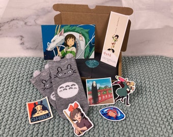 Studio Ghibli Socks Gift Box - Stickers/Bookmark/Postcard/Socks/Pen/Gift Wrapped Bundle of Anime Goodies/Totoro Socks/Spirited Away/No Face