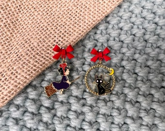 Kiki’s Delivery Service Earrings - Kiki & Jiji Asymmetric Earrings - Studio Ghibli/Anime Jewellery
