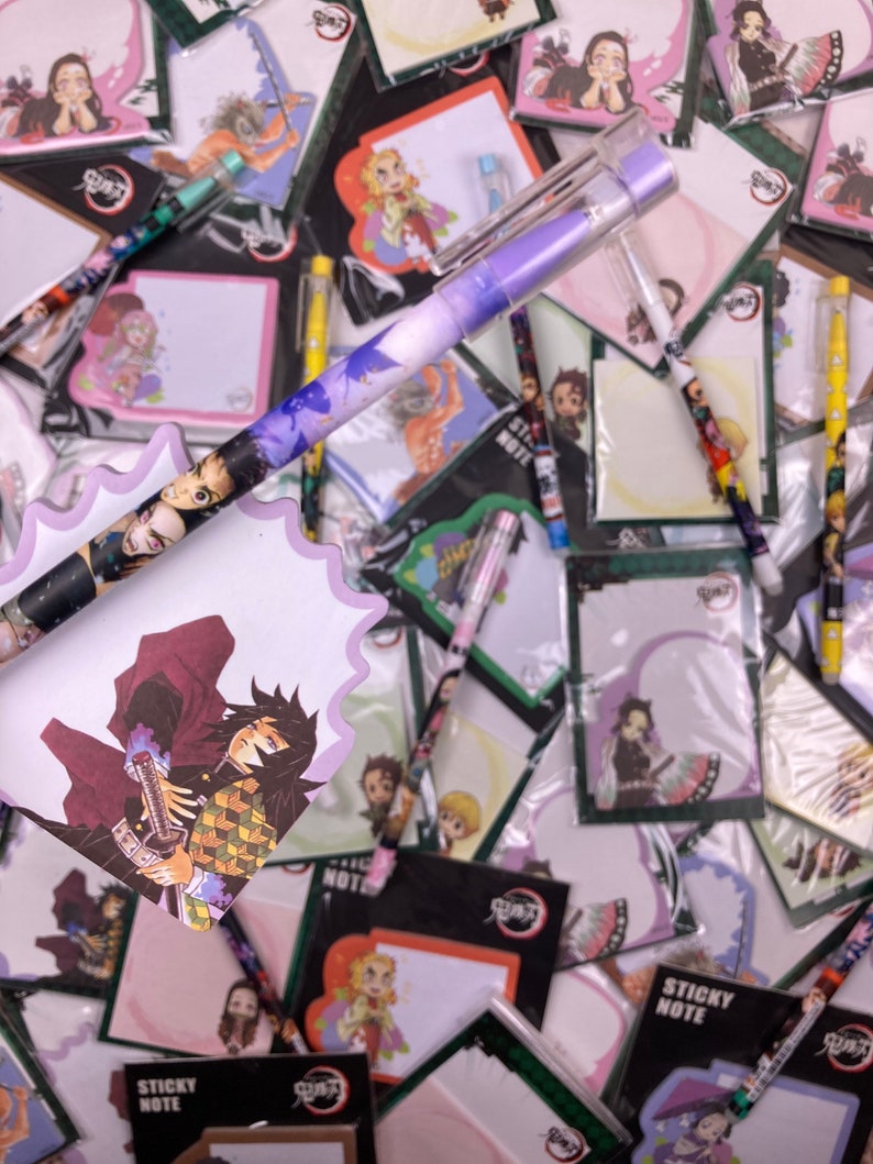 Demon Slayer Stationery Bundle Stickers, Memo Pad & Pen Stationery/Sticky Notes/Pens/Anime Post-its image 3