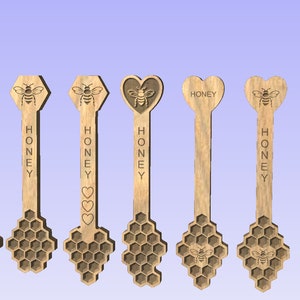 7 Honey Dipper digitaal bestand cnc-bestand, dxf, eps; pdf, vectric aspire- en v-carve-bestanden inbegrepen, lepel honingpot