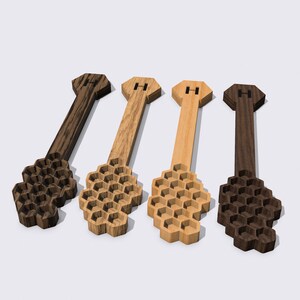 Honery dipper file here shown in 4 different wood materials with the letter H for Honey on the top. CNC cut files included for Aspire and V-Carve