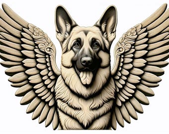 German Shepherd Angel Wings CNC File, Vectric Aspire V-Carve Personalized Design STL, PNG, Clipart for Vectric