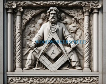 Arte masónico 3D, archivo PNG para grabado láser (descarga digital)