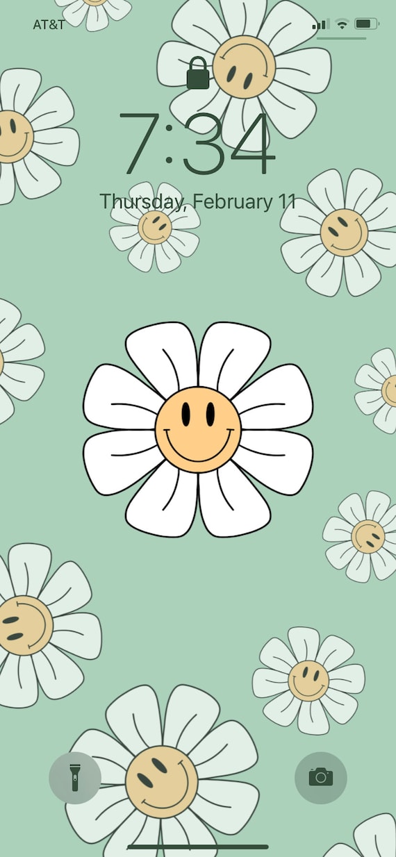 Smiley Face Flower Phone Wallpaper Digital Download Etsy