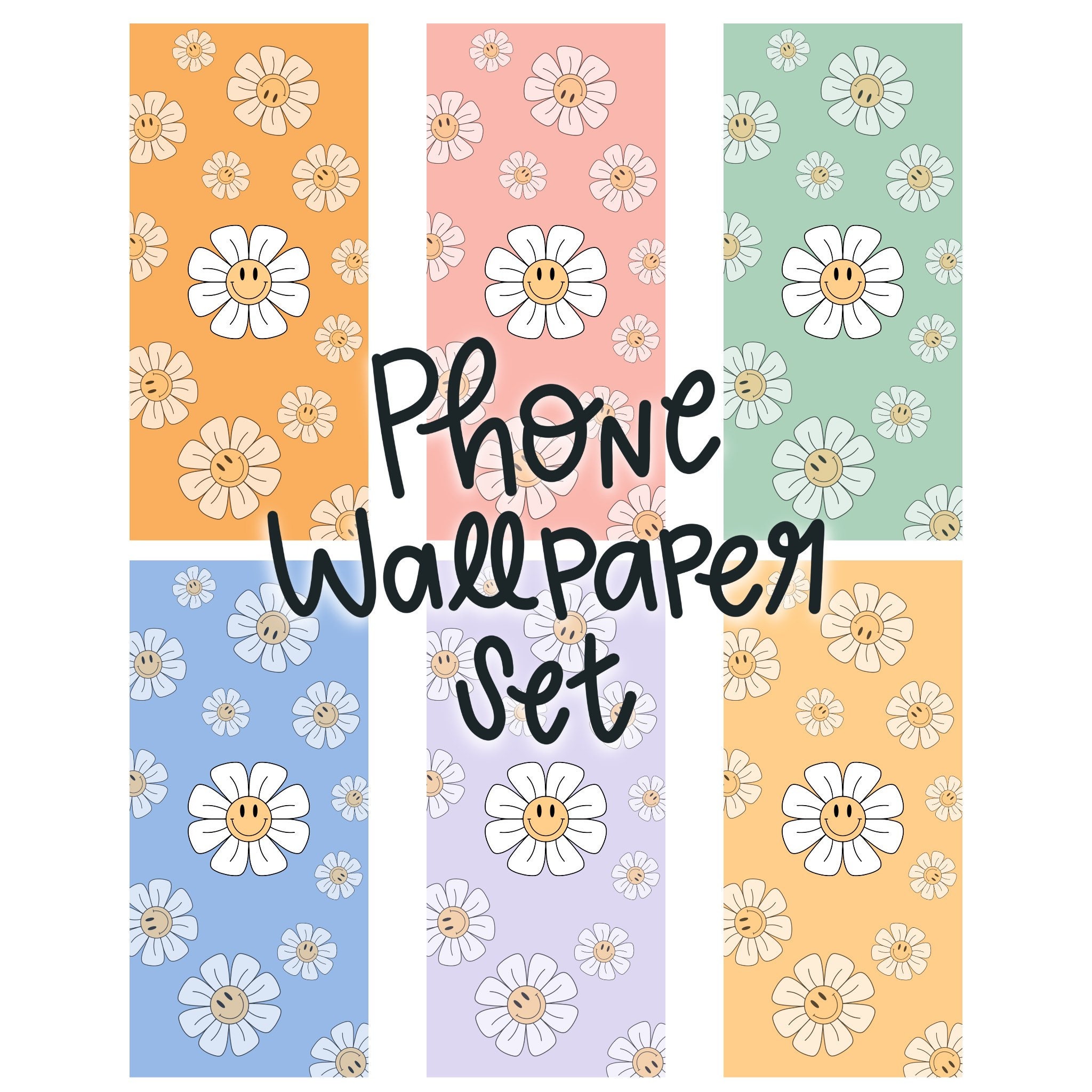 Retro Preppy Smiley Face Flower Phone Wallpaper Background Digital Download  