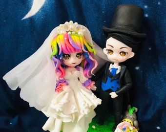 Custom Wedding Cake Topper, Personalized Handmade Chibi Figures, Clay Figurine Gift from photo for Bride and Groom, Doll Wedding Decoration