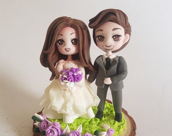 Custom Wedding Cake Topper, Personalized Handmade Chibi Figures, Clay Figurine Gift from photo for Bride and Groom, Doll Wedding Decoration