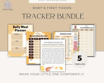 Paquete de registro de los primeros alimentos del bebé / Planificador de alimentación dirigida por el bebé para imprimir / Lista de los primeros 100 alimentos / Planificador de comidas para bebés / Descarga instantánea