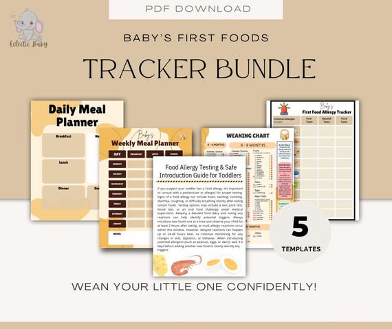 Baby’s First Foods Tracker Bundle | Baby Led Weaning Printable | First 100 Foods List | Baby Meal Planner | Instant Download