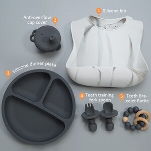 6 Piece Silicone Weaning Dining Set - Baby shower Gift- Birthday Gift- Plate- Unisex gift
