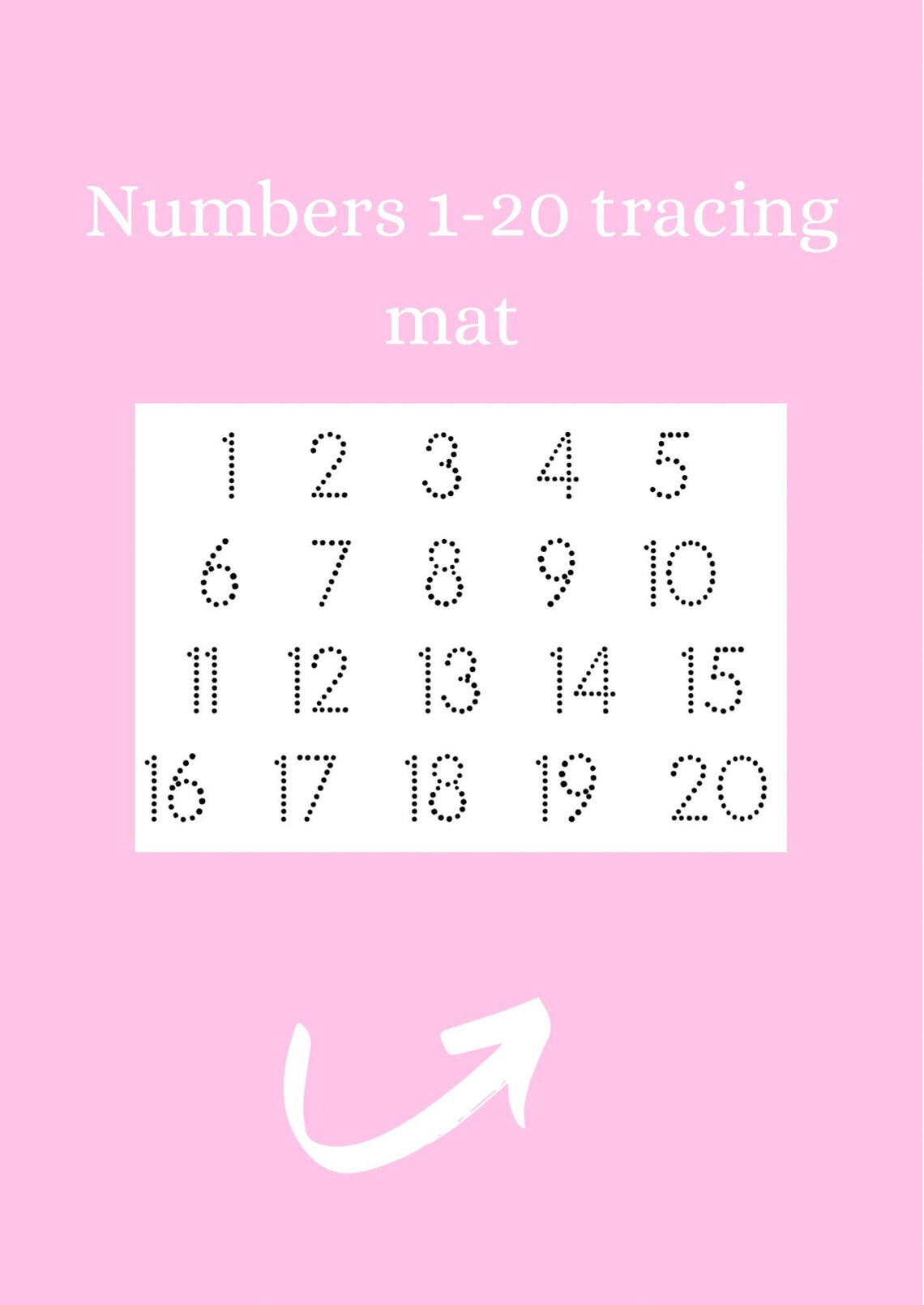 Dotted Numbers 1 to 20 Dry Erase Tracing Mat Etsy
