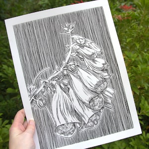 ORIGINAL Artwork Foxgloves Ink Drawing