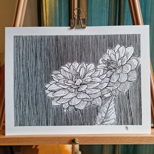 ORIGINAL Dahlia Black Ink Art