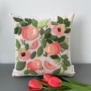 Peaches Punch Needle Embroidered Throw Pillow Cover, Colorful Pillow, Unique Pillow, Cute Pillow, Throw Pillow For Bed, Hello Summer Cushion