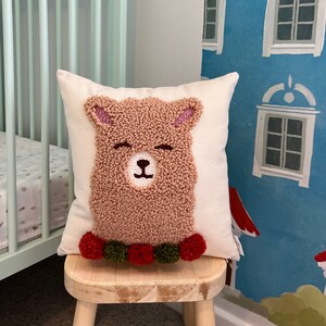 Llama Punch Needle Cushion Cover, Farm Nursery Decor, Cute Farm Animals, Embroidered Pillow, Colorful Pillow, Animal Pillow Cover
