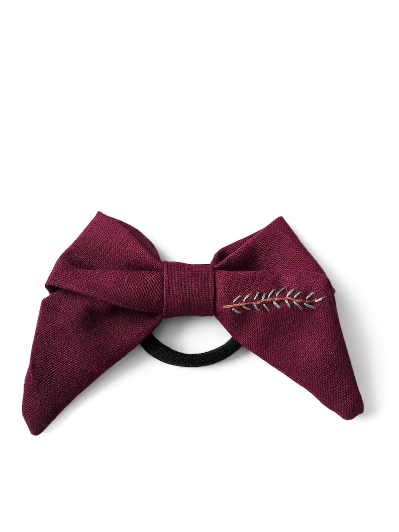 Girls Accessories Eco Hair Accessory Large Linen Hair Bow Burgundy Red Linen Hair Bow with Black Bobble Fabric Hair Bow Linen Hair Bow
