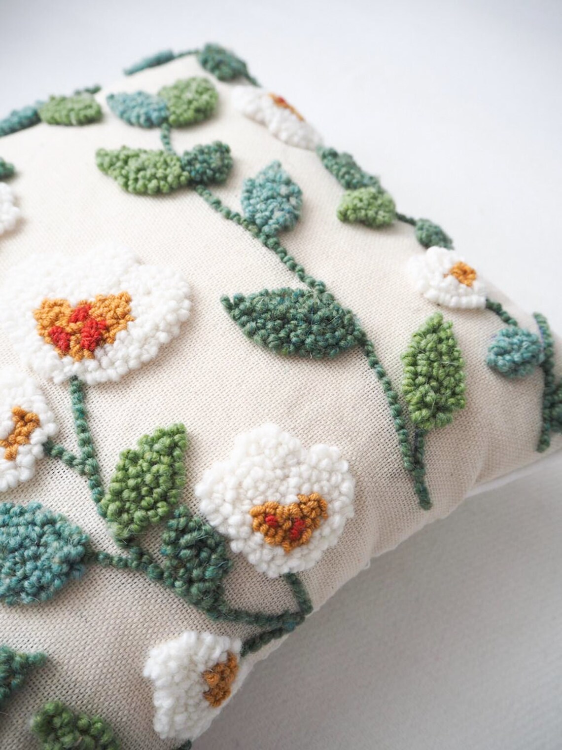 Punch Needle Floral Cushion Cover Floral Pillow Scatter Etsy